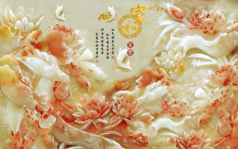 Mẫu tranh khảm đá 3D giả ngọc cá chép hoa sen tinh xảo