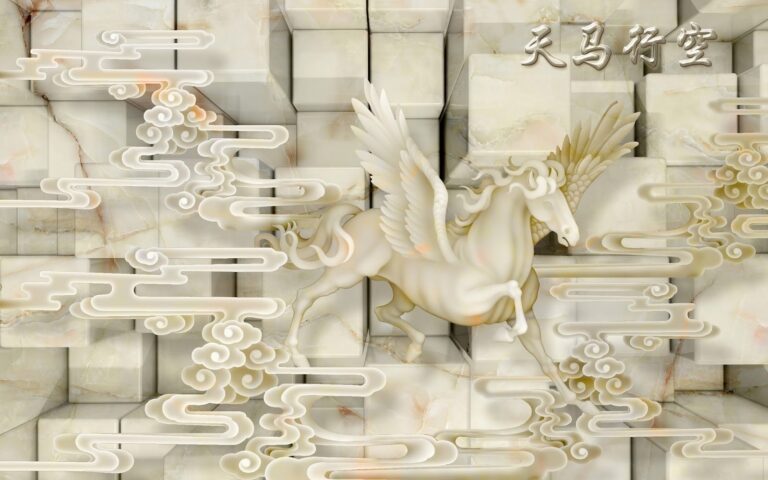 Mẫu tranh khảm đá 3D Pegasus và khối lập phương hiện đại sang trọng