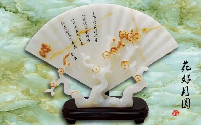 Mẫu tranh khảm đá quạt ngọc và hoa mai vàng nghệ thuật cao cấp