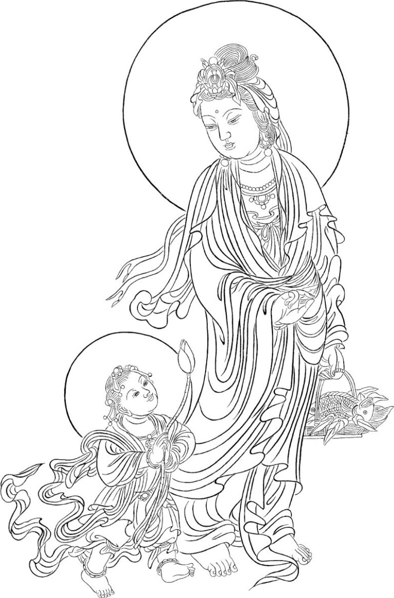 Tranh Phật Quan Âm và Thiện Tài Đồng Tử