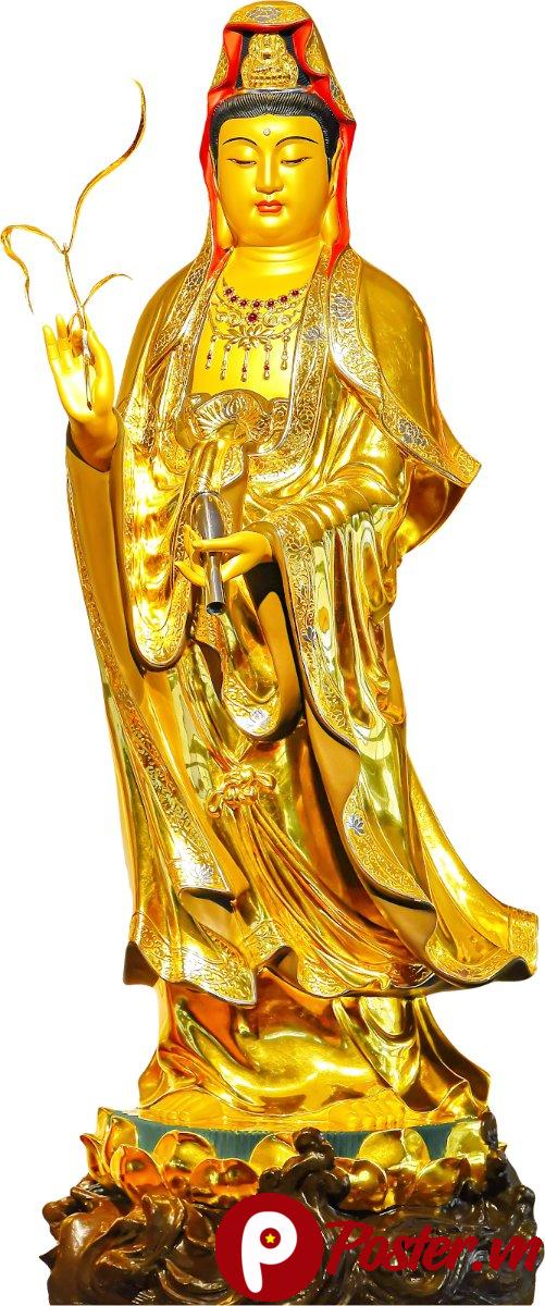Tượng Phật Quan Âm mạ vàng