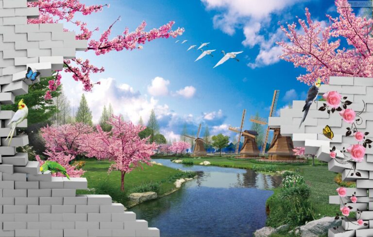 Tranh phong cảnh 3D hoa anh đào