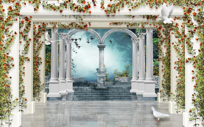 Tranh phong cảnh 3D vòm hoa hồng