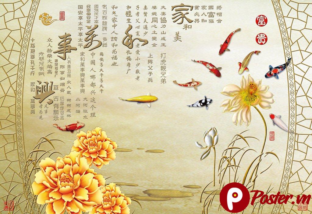 Tranh phong cảnh cá chép hoa sen