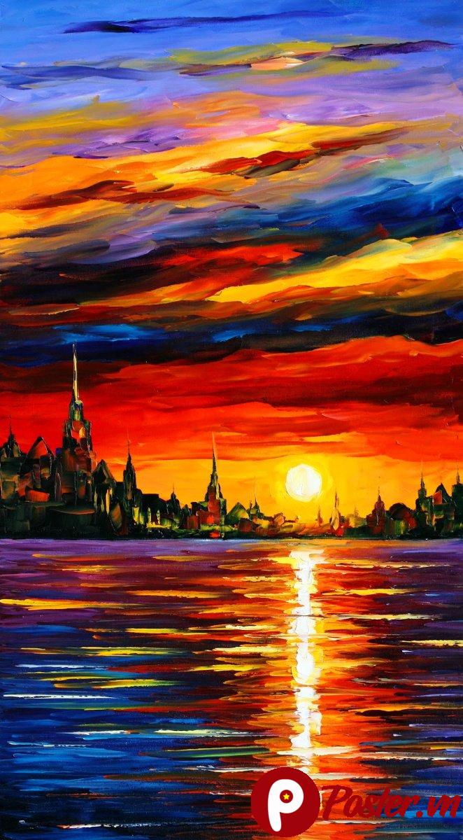Tranh phong cảnh hoàng hôn rực rỡ