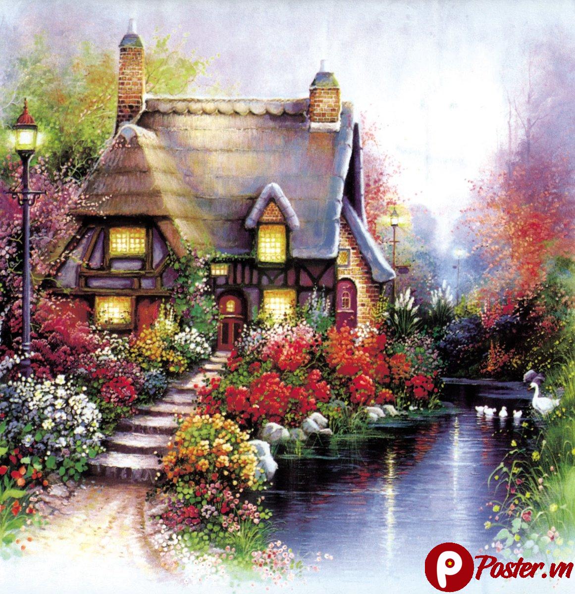 Tranh phong cảnh ngôi nhà thơ mộng