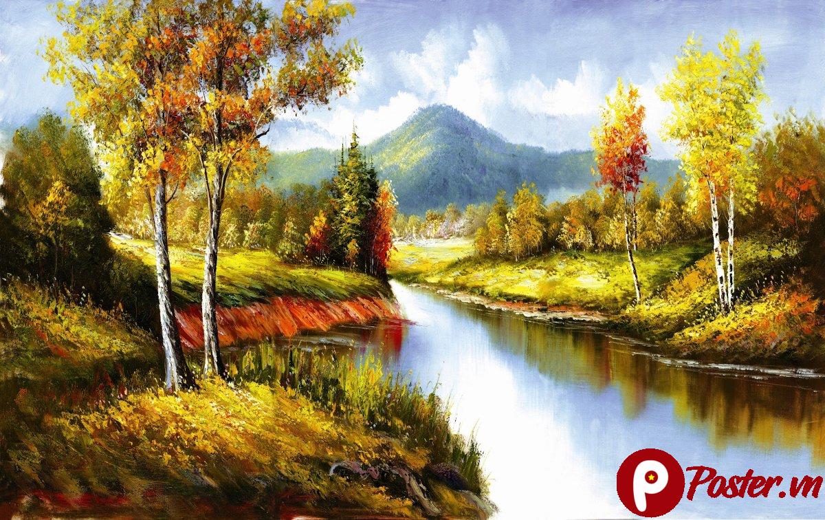 Tranh phong cảnh sơn dầu sông mùa thu