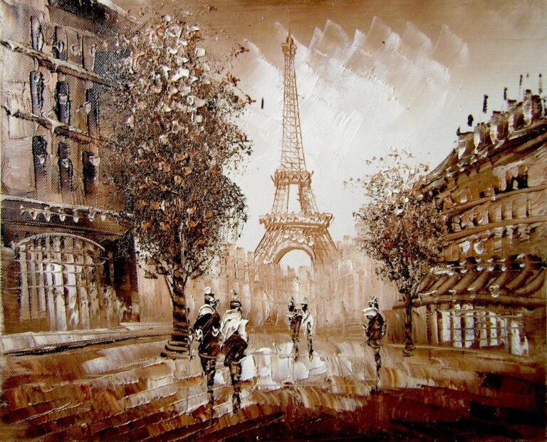 Tranh sơn dầu Tháp Eiffel cổ điển