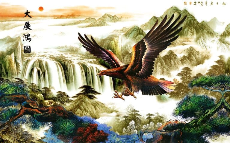 Tranh sơn thủy mặc đại bàng tung cánh giữa núi non hùng vĩ chất lượng cao 37MB