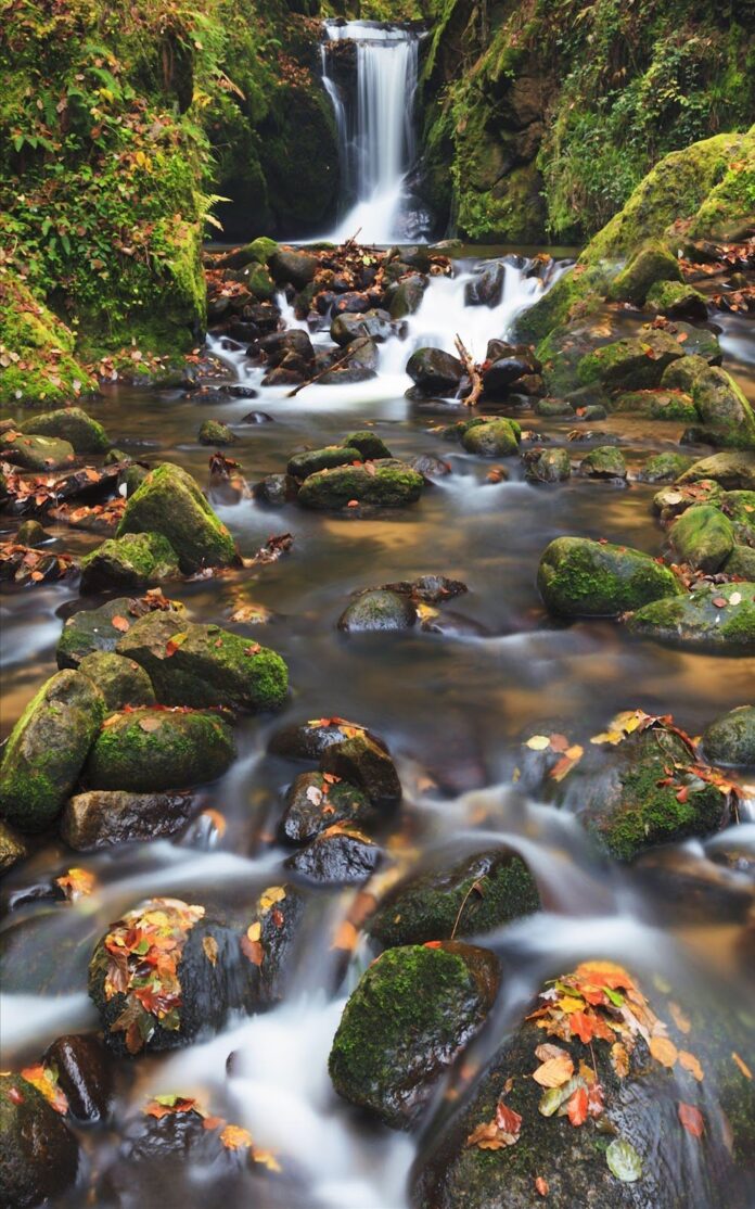 Tranh sơn thủy thác nước thiên nhiên phơi sáng lâu tuyệt đẹp