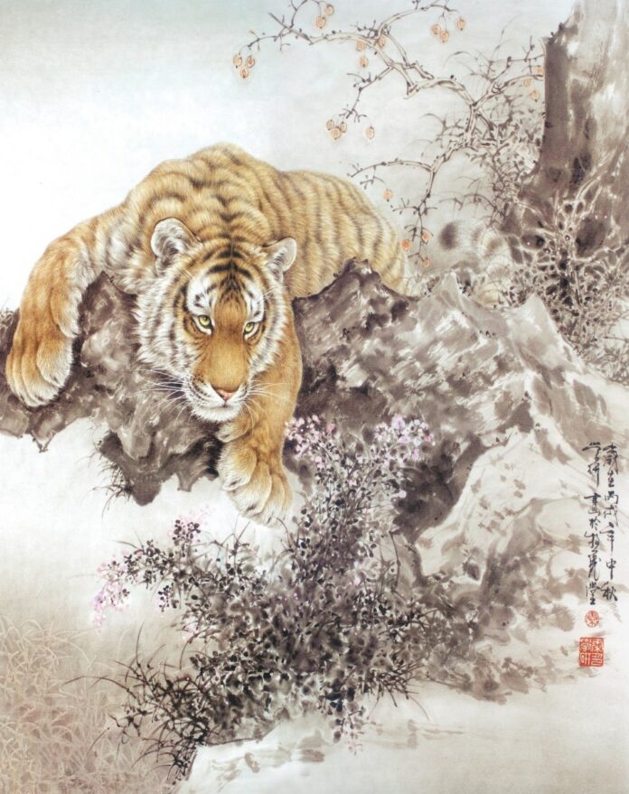 Tranh thư pháp hổ vector