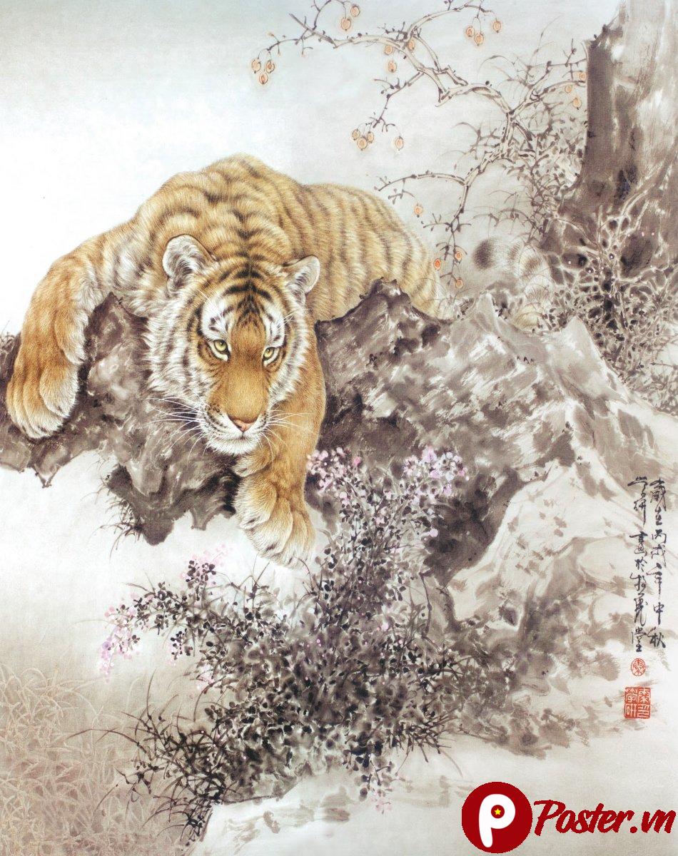 Tranh thư pháp hổ vector