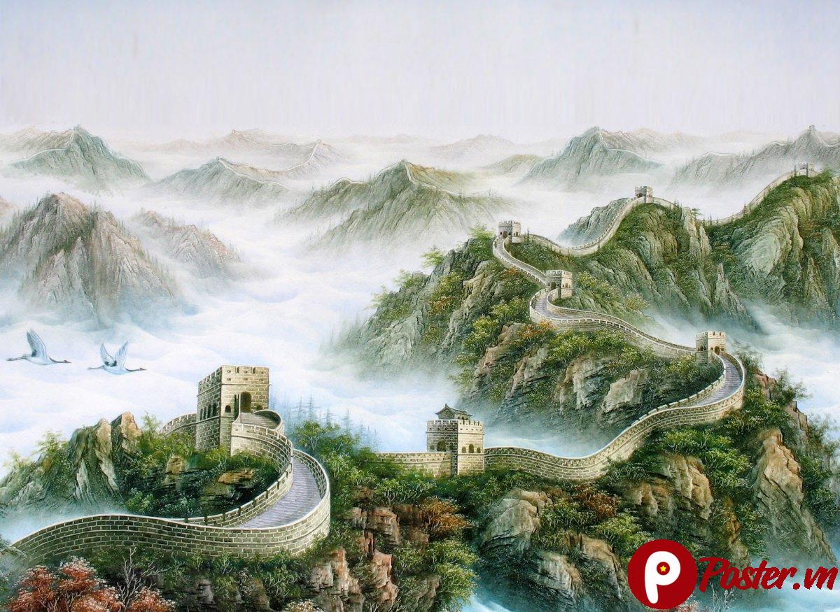 Tranh thư pháp phong cảnh núi