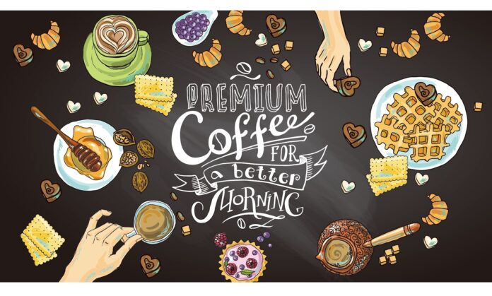 Tranh trang trí quán cà phê phong cách chalkboard vẽ tay bữa sáng cà phê bánh ngọt