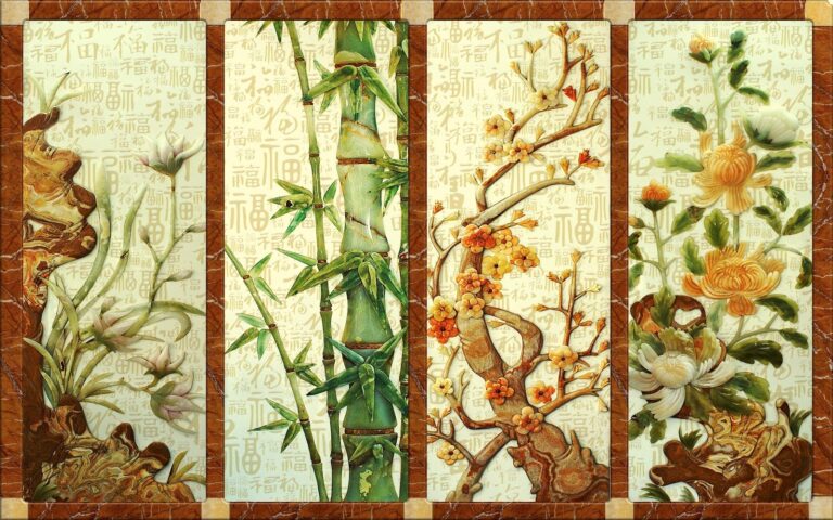 Bộ tranh Tứ Quý Lan Trúc Cúc Mai phong cách phù điêu nghệ thuật