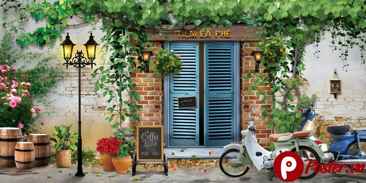 Tranh tường cà phê phố cổ