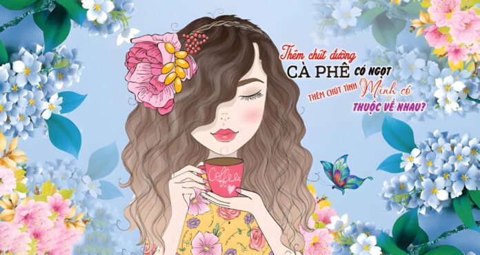 Tranh tường cô gái uống cà phê