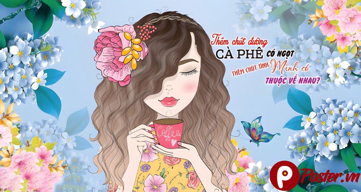 Tranh tường nữ uống cà phê