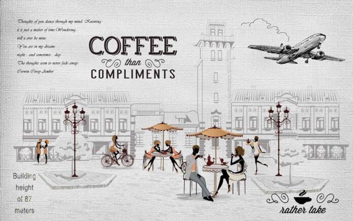 Tranh tường quán cafe phong cách vẽ tay