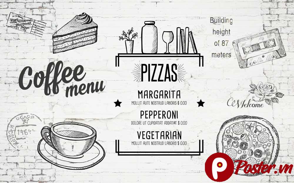 Tranh tường quán cafe thực đơn