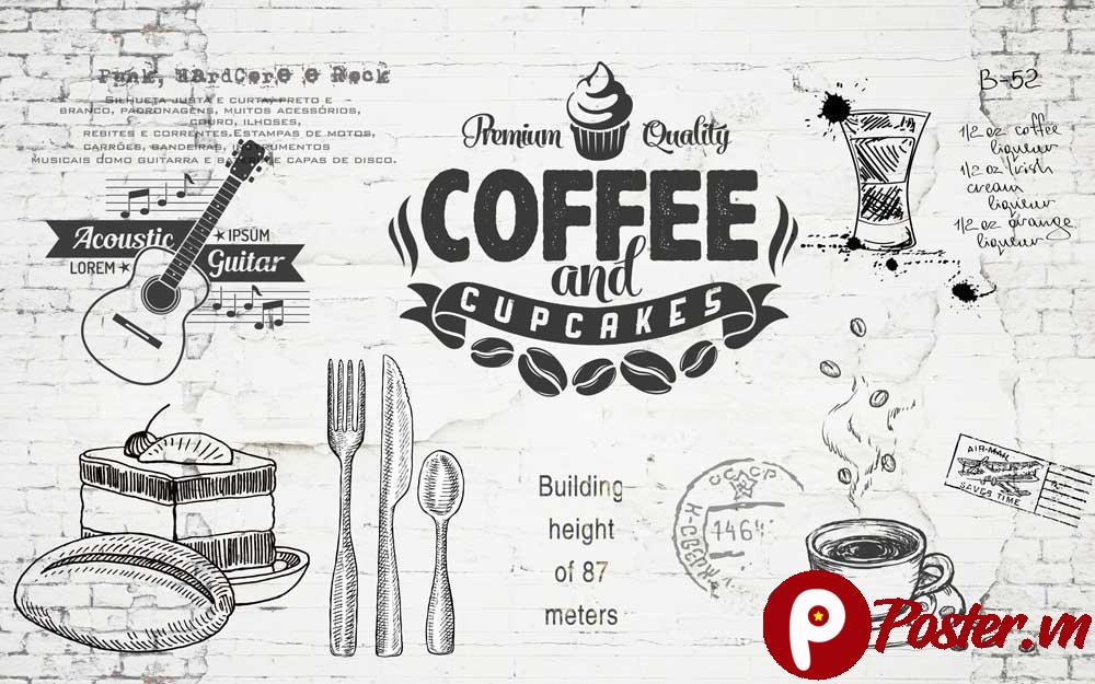 Tranh tường quán cafe phong cách vintage