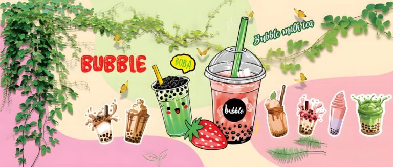 Tranh tường trà sữa Bubble Tea vector
