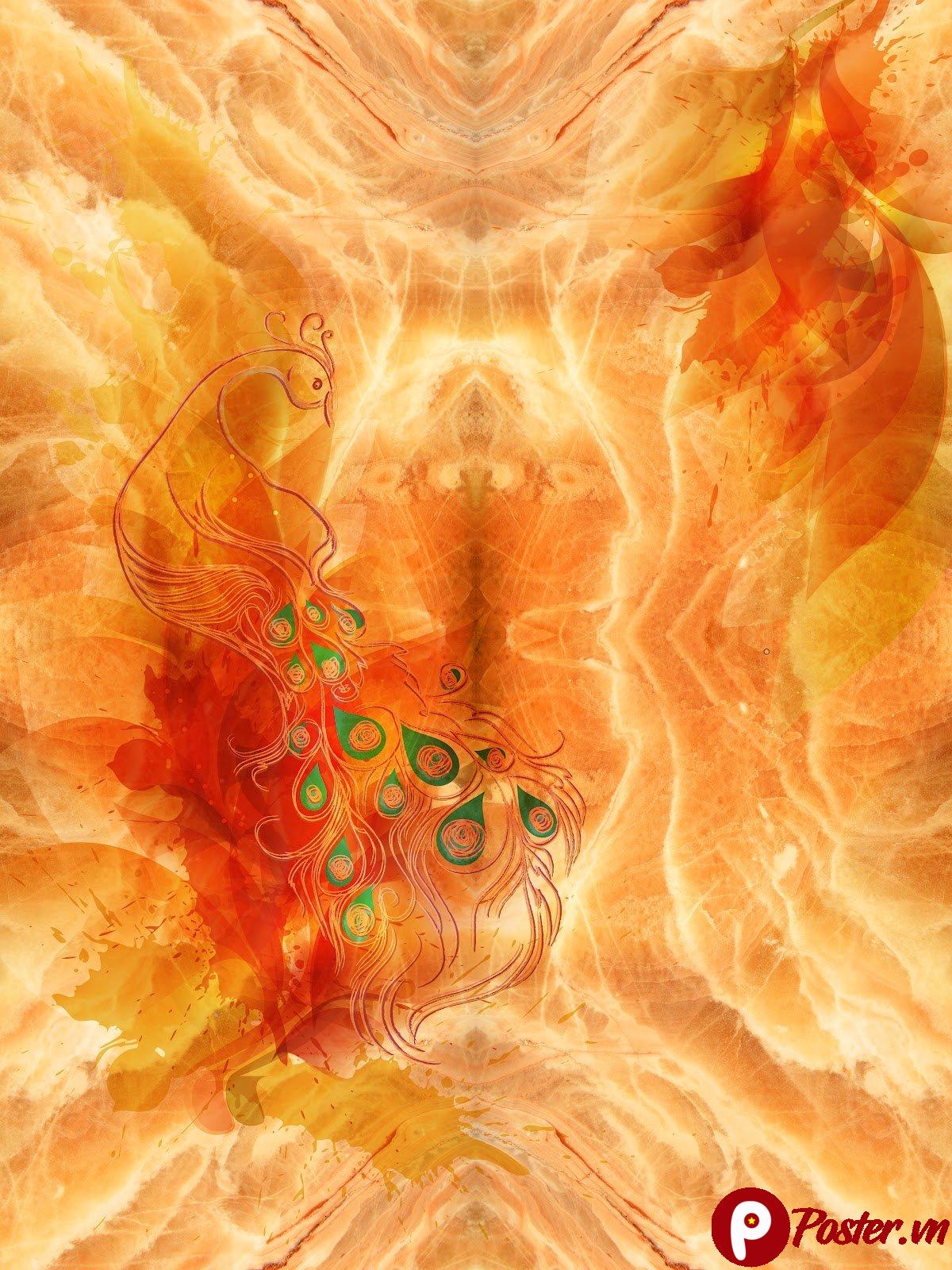 Tranh vân đá chim công trừu tượng màu vàng kim sang trọng