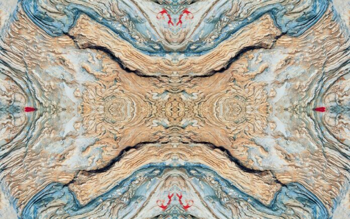 Mẫu tranh vân đá đối xứng hoa văn trừu tượng màu nâu đỏ xanh dương