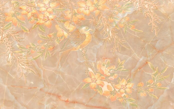 Tranh vân đá họa tiết chim hoa nghệ thuật Á Đông thanh lịch