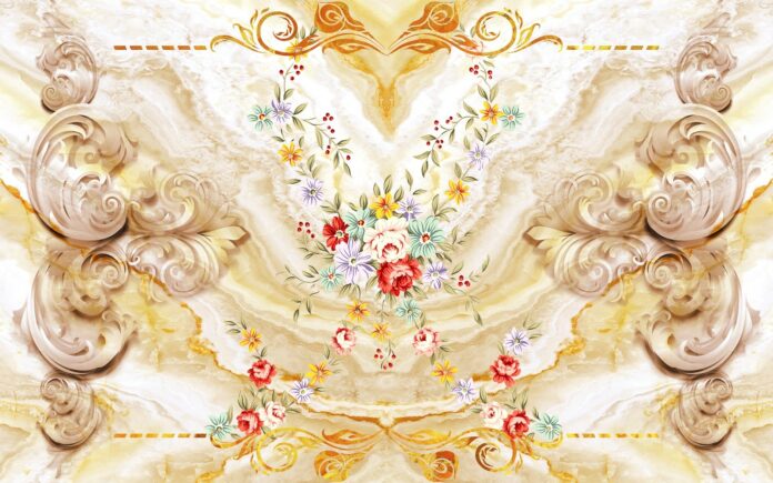 Mẫu thiết kế tranh vân đá hoa văn phong cách cổ điển Baroque sang trọng cho nội thất