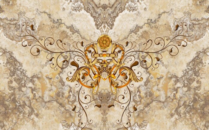 Tranh vân đá hoa văn cổ điển Baroque tông vàng kim sang trọng