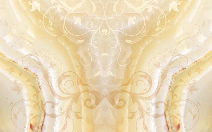 Mẫu tranh vân đá hoa văn đối xứng phong cách cổ điển sang trọng tông vàng kem