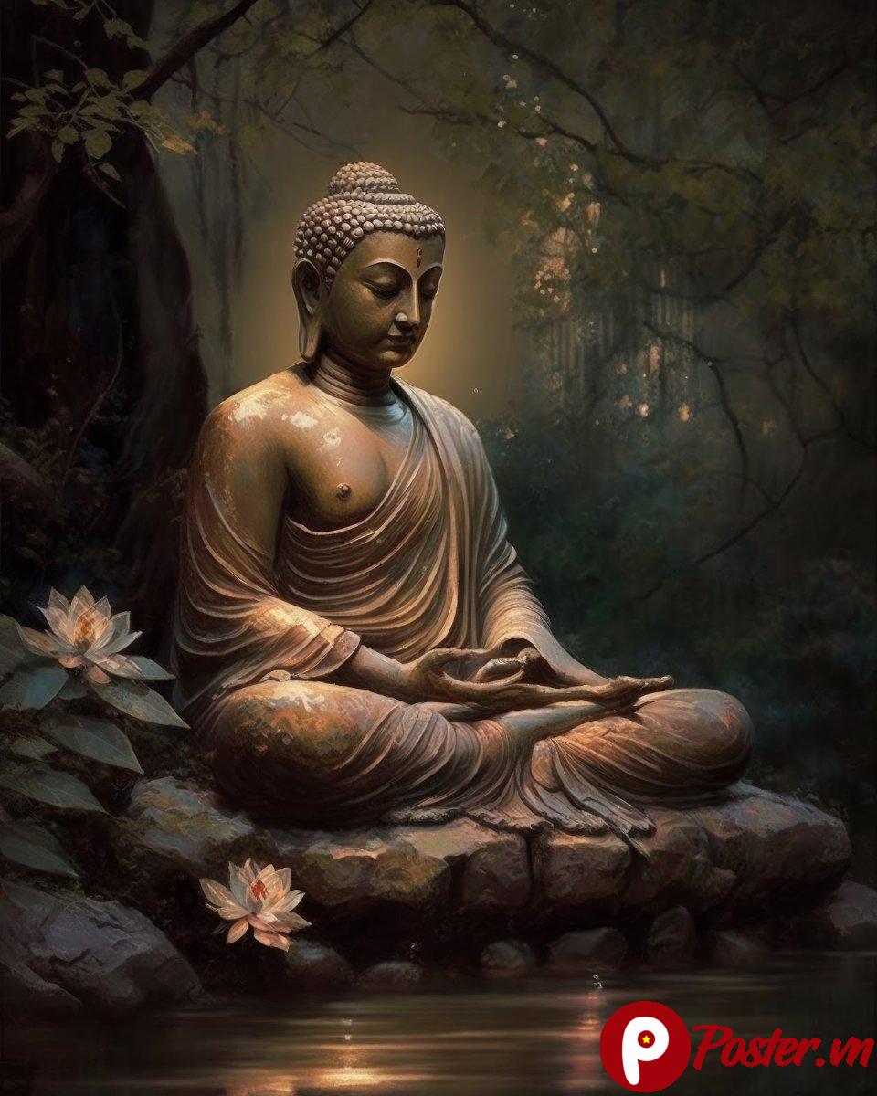 Tượng Phật đồng thiền định trong vườn