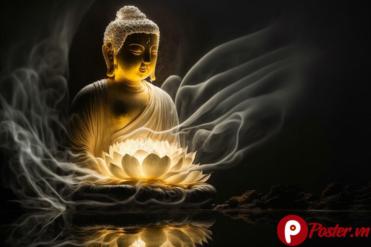 Tượng Phật sen vàng ánh sáng