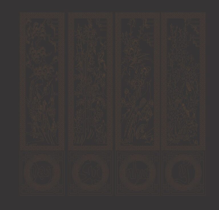 Vách ngăn CNC Tứ Quý Tùng Trúc Cúc Mai