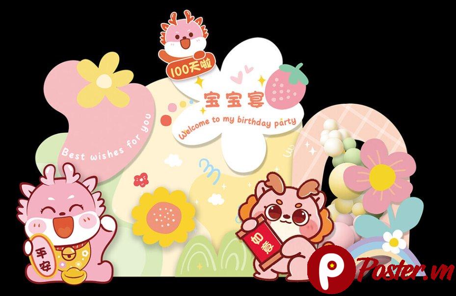 Backdrop sinh nhật bé dễ thương