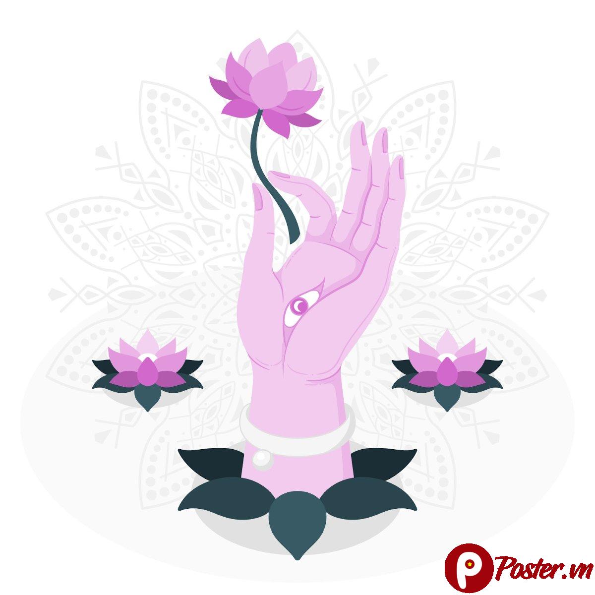 Vector bàn tay Phật giáo hoa sen
