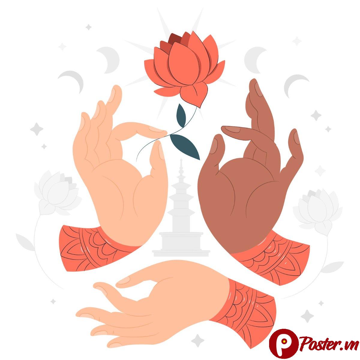 Vector bàn tay Phật giáo và hoa sen