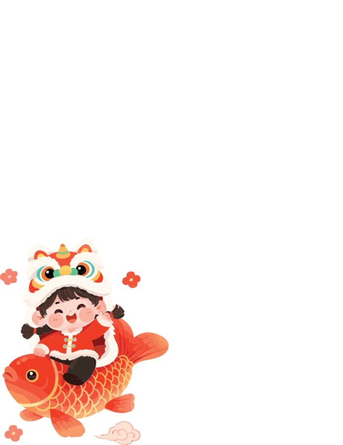 Vector bé cưỡi cá chép Tết