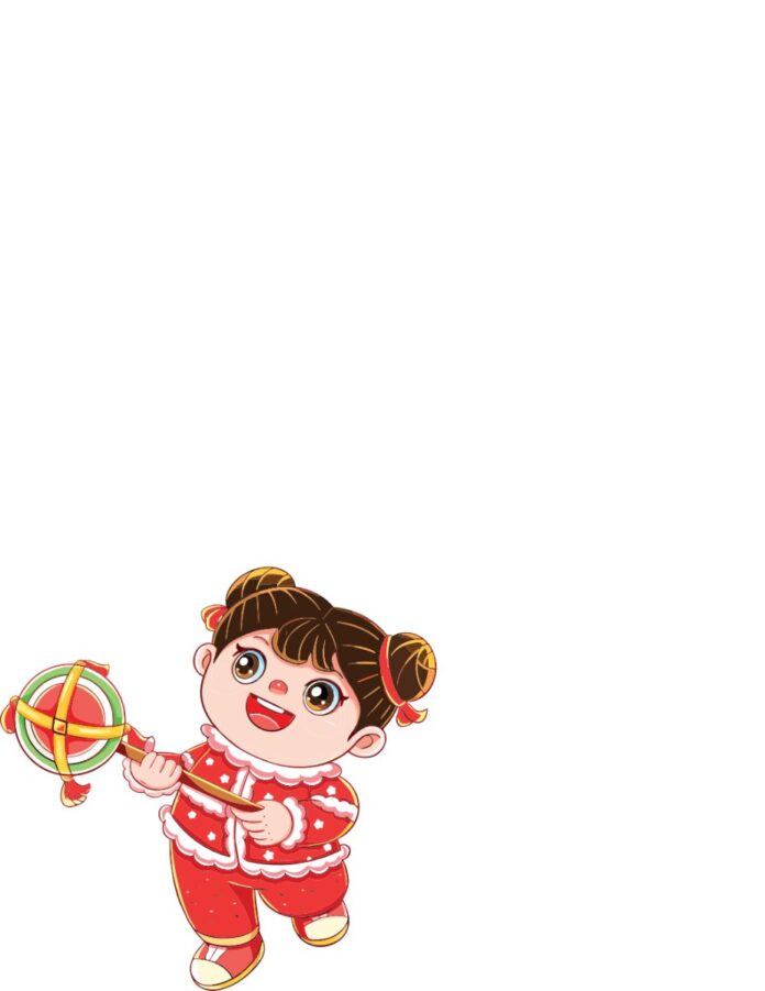 Vector bé gái chơi trống lắc Tết