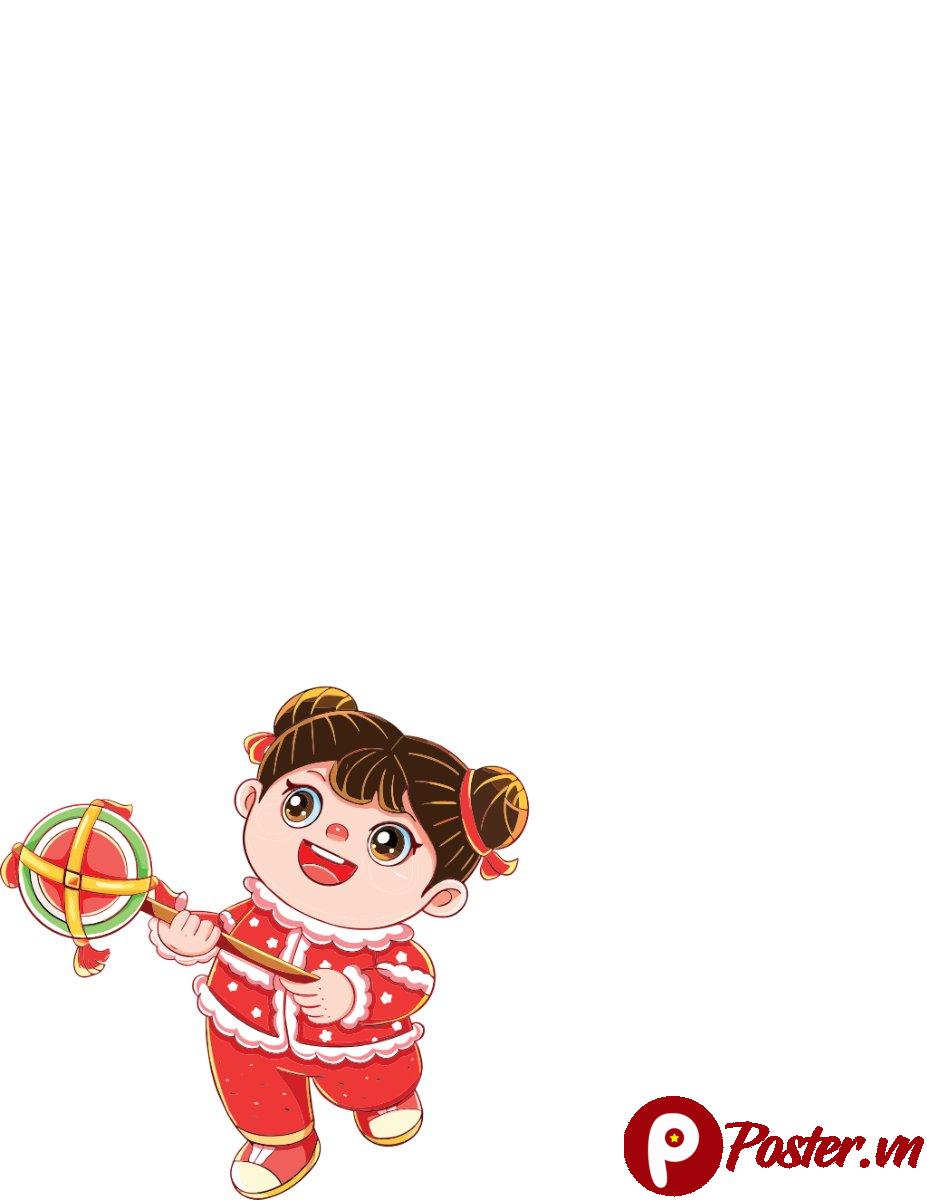 Vector bé gái chơi trống lắc Tết