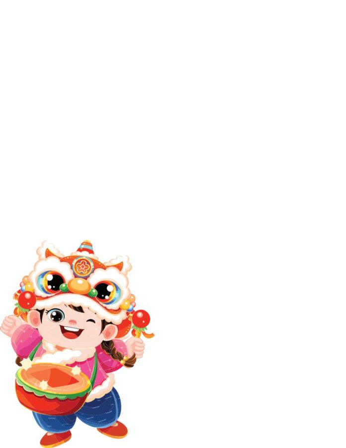 Vector bé gái múa lân Tết 2025