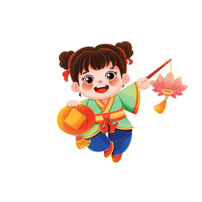 Vector bé gái Tết Nguyên Đán đáng yêu