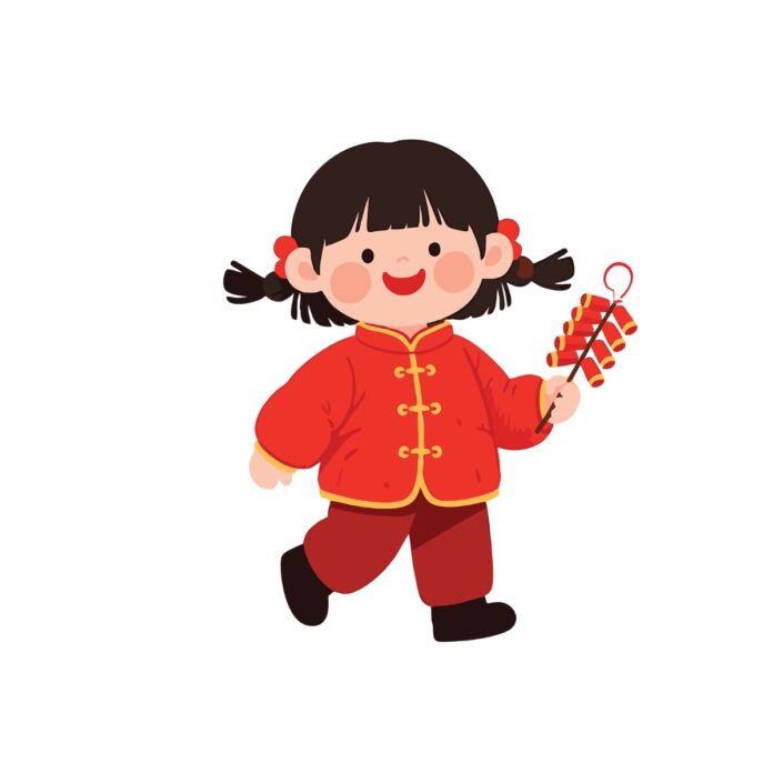 Vector bé gái Tết đáng yêu