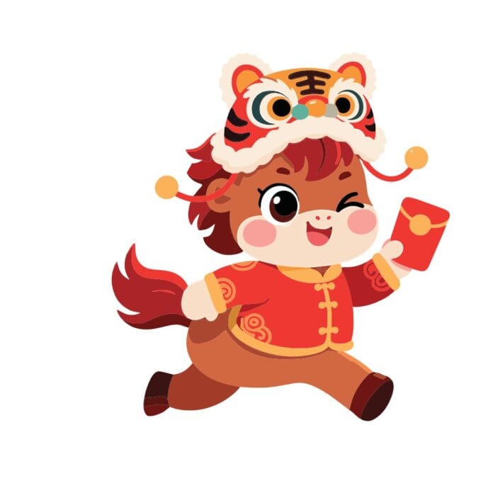 Bé Hổ Chibi Mừng Tết Nguyên Đán cầm lì xì, phong cách hoạt hình đáng yêu, file vector AI chất lượng cao.