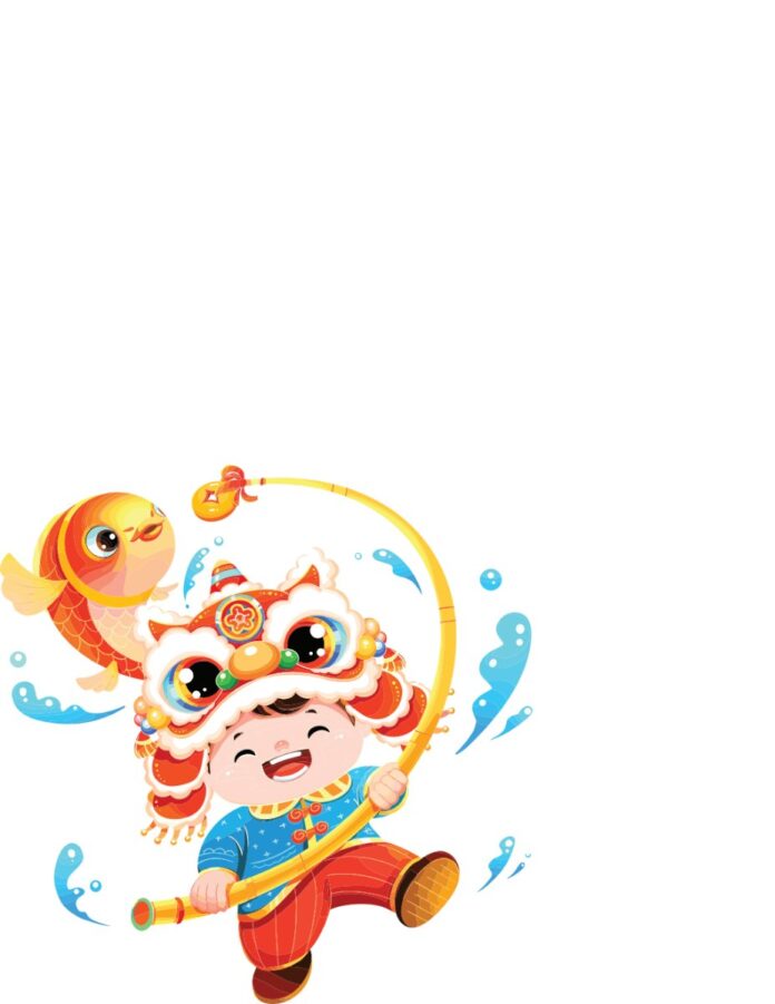 Vector bé múa lân Tết