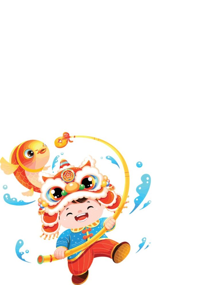 Vector bé múa lân Tết