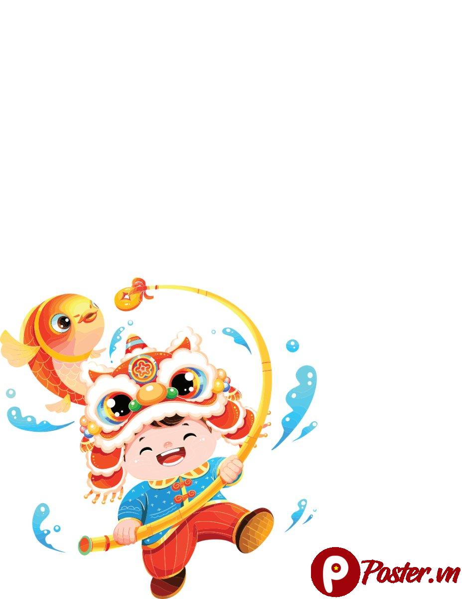 Vector bé múa lân Tết