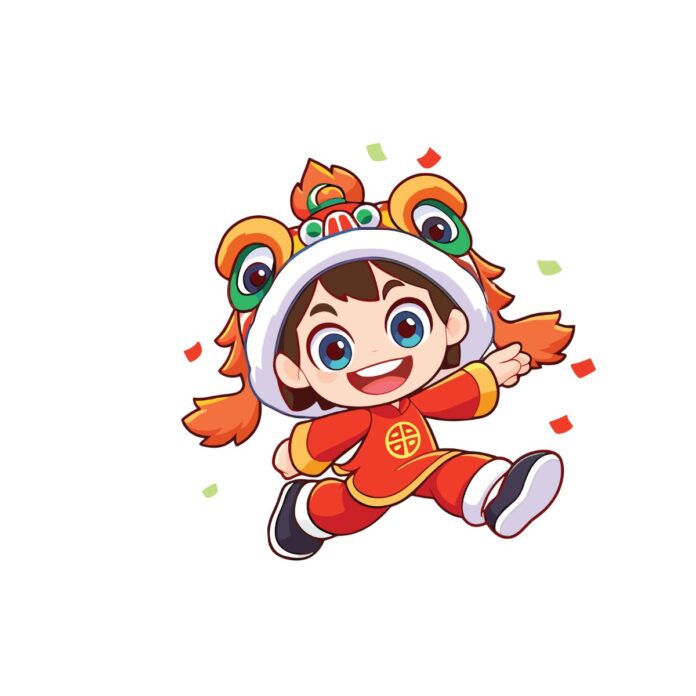 Vector bé múa lân Tết