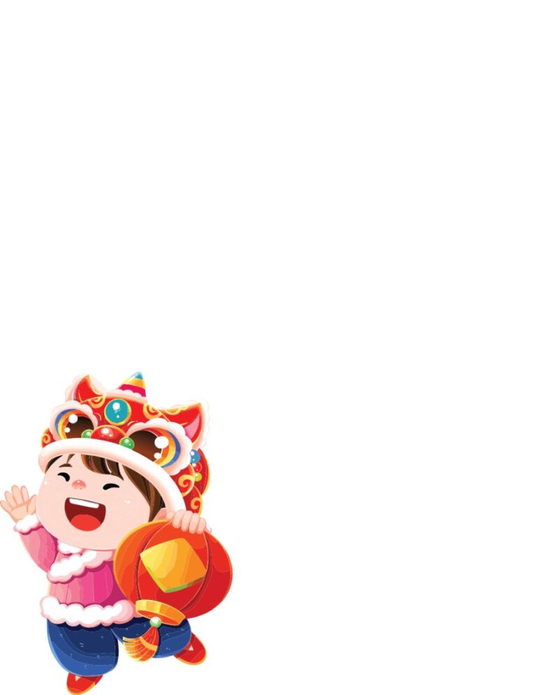 Vector bé trai múa lân Tết